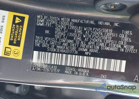 2010 Toyota Highlander Limited from USA, damaged, VIN 5TDDK3EH8AS017736